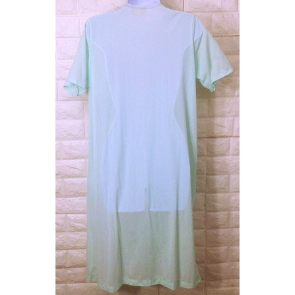 Vintage 80s Danni Dressing Gown Robe -L Pocket Ruched Lace Buttons SSL Nylon - Picture 7 of 8